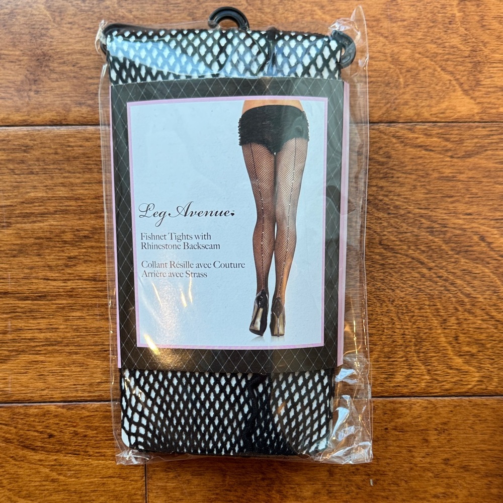 Leg Avenue Black Fishnet Tights with Rhinestone Detail